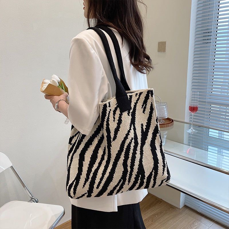 Crochet Tote Bag Shoulder Bag Striped Bag