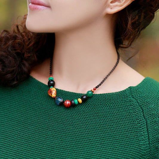 Women'S Collar Chain Retro National Style Literature And Art Short Necklace Ceramic Ornaments Simple Accessories