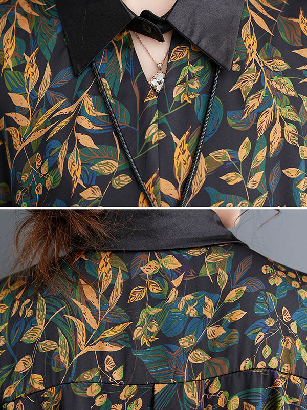 Loose Short Sleeves Printed Lapel Two Pieces Set