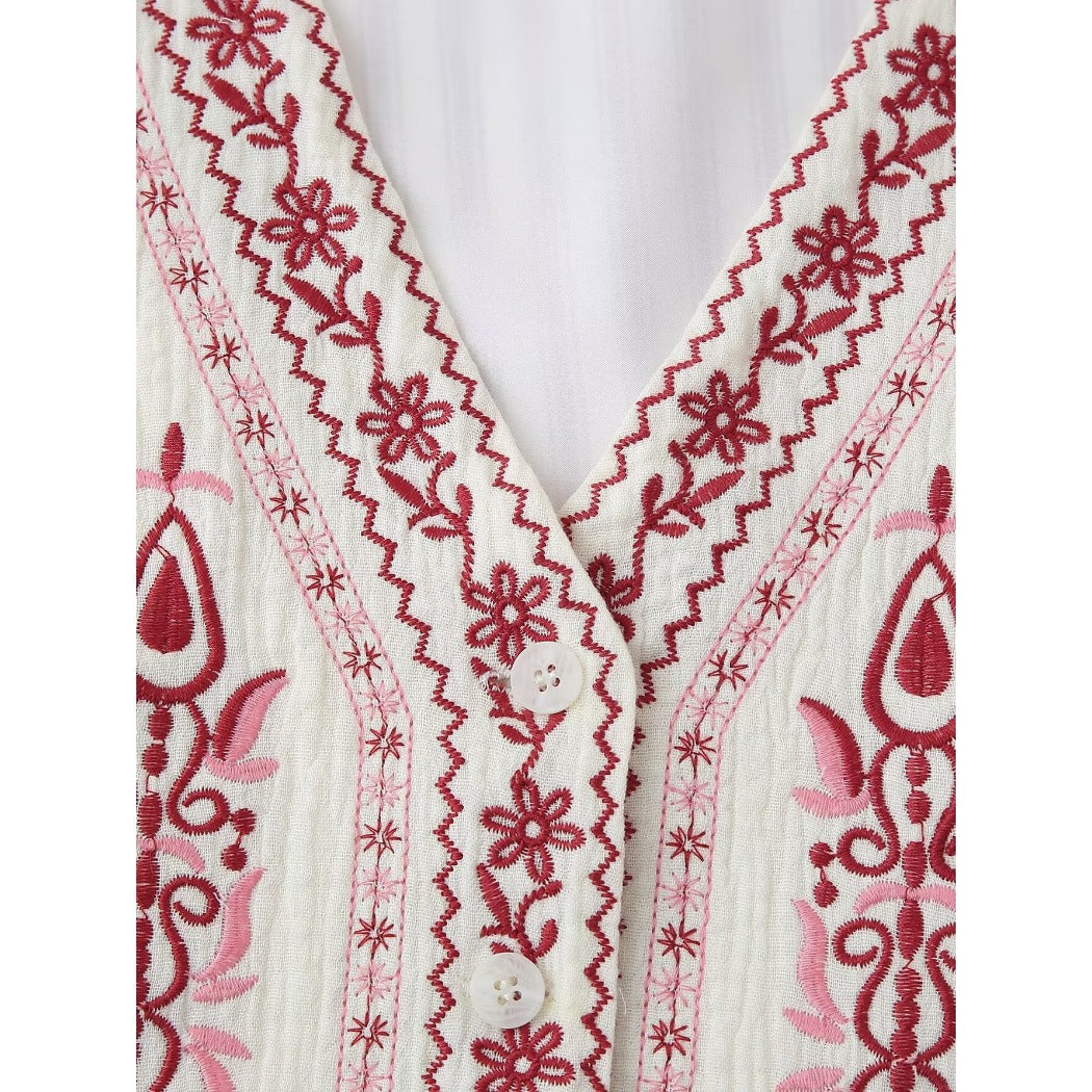 Crosa - Embroidered V-Neck Top – Classic &amp; Versatile