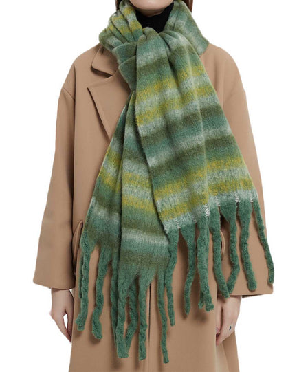 Winter Striped Oversized Thick Soft Tassel Scarfs