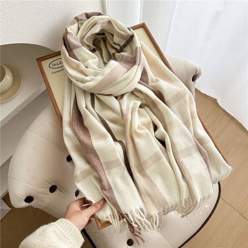 Color Block Plaid Fringe Scarf