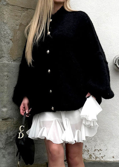 Oversized Button Front Knit Cardigan Beige Black