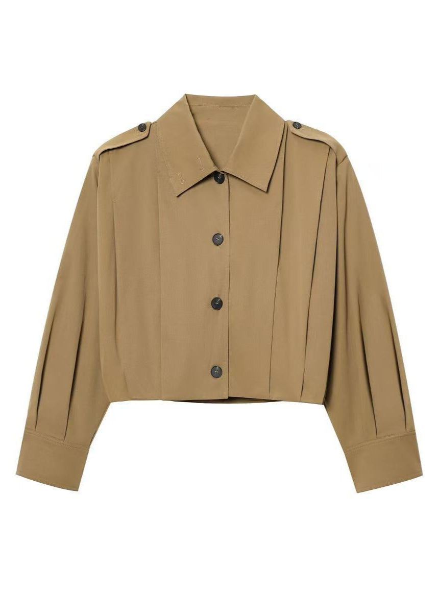 Cropped Button Up Jacket Khaki Lightweight Fabric