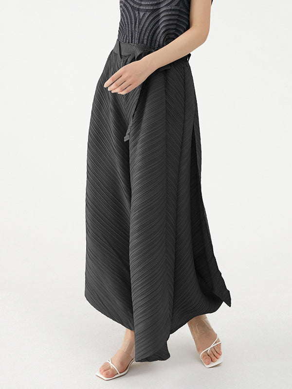 Wide Leg Loose Drawstring Pleated Tiered Casual Pants Bottoms