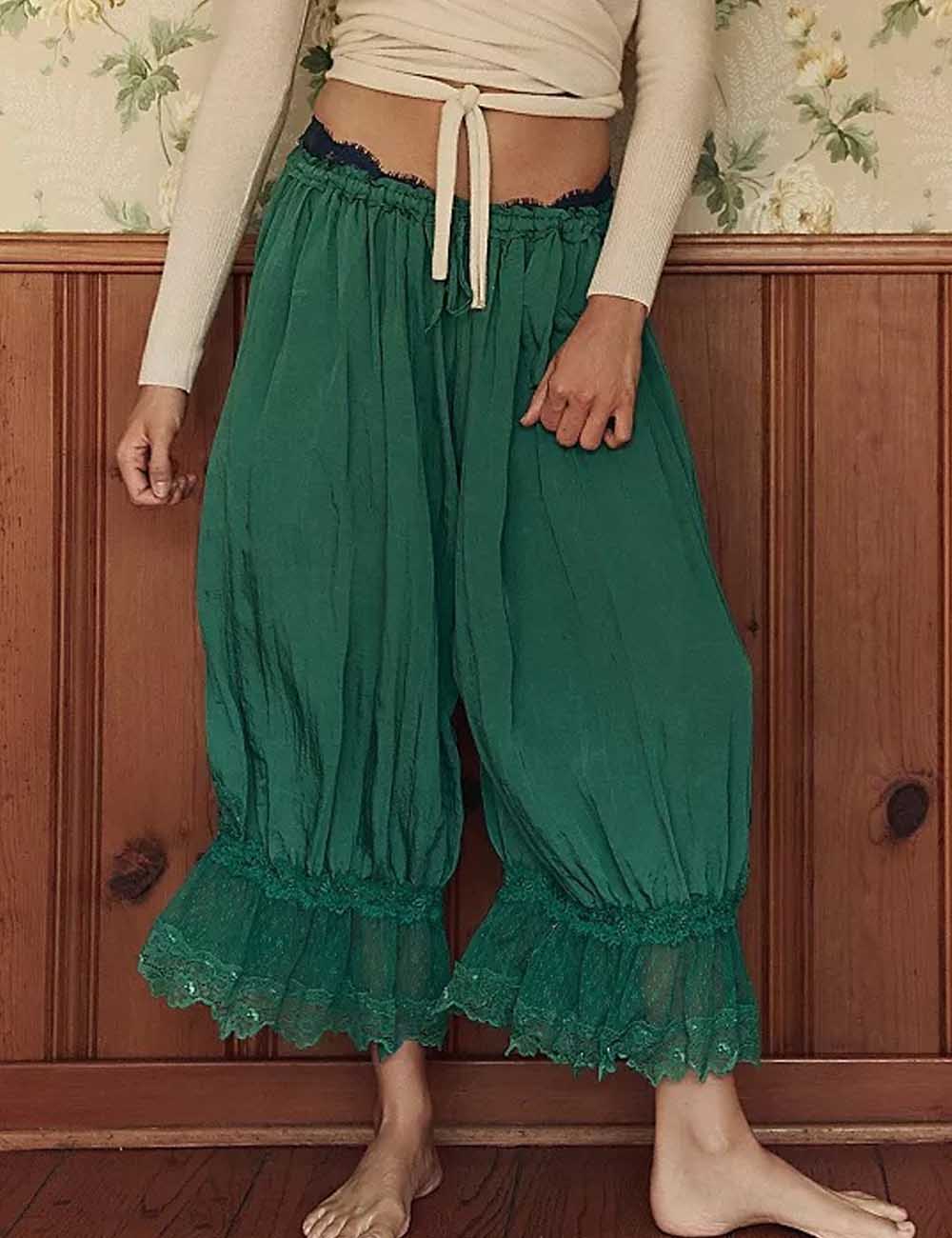 Hollow Lace Tie Front Sleepwear Pants