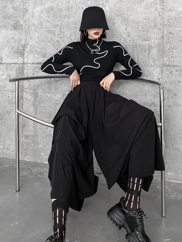Fashion Irregularity Wide Leg Solid Color Elastic Waist Cropped Pants