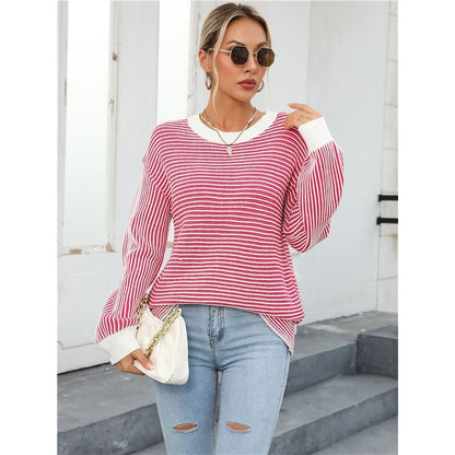 Striped Simple Crew Neck Long Sleeve Sweater