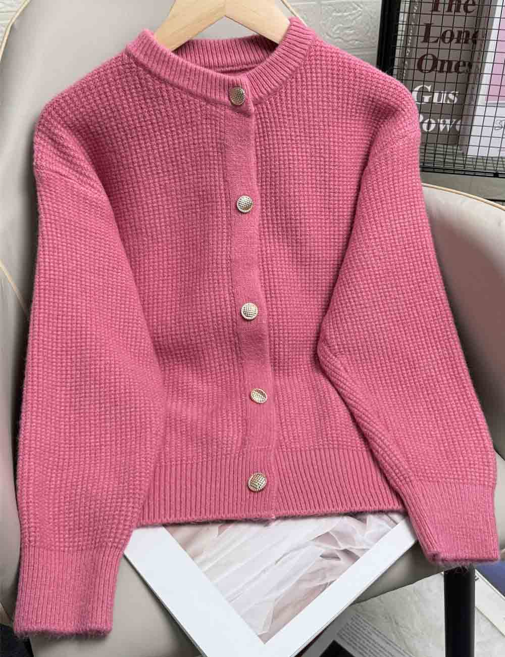 Elegant Knit Solid Color Button Down Cardigan