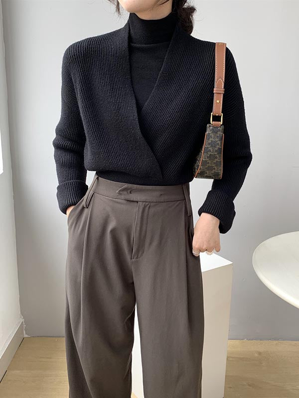 Stylish 6 Colors Knitting V-Neck Asymmetric Sweater
