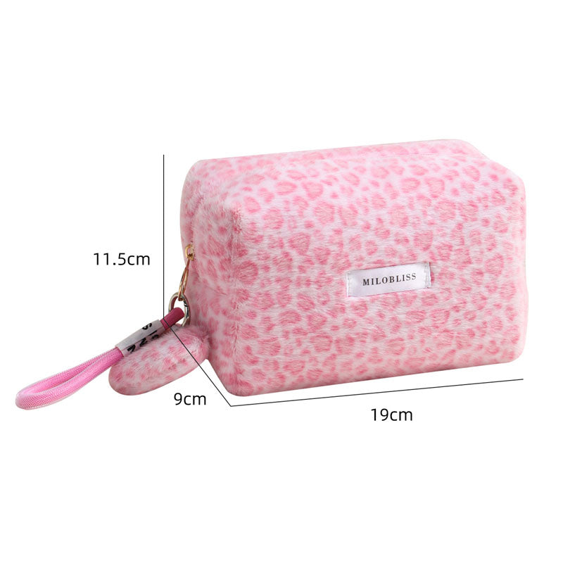 Fuzzy Leopard Print Portable Storage Bag