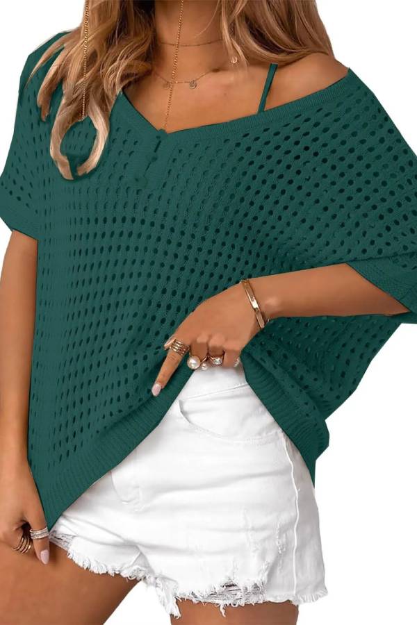 Women's Summer Hollow Out Crochet Knit Tops Beach Coverup