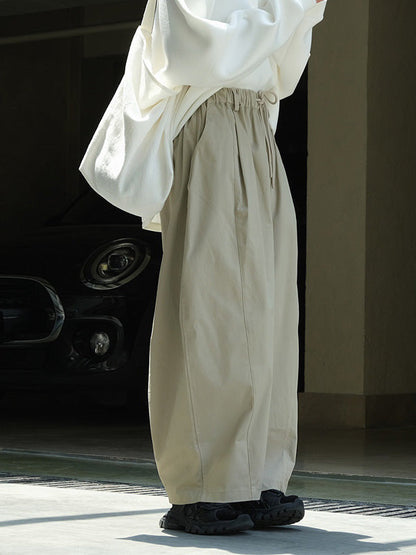 Casual Loose Wide Leg Elastic Waist Solid Color Pants