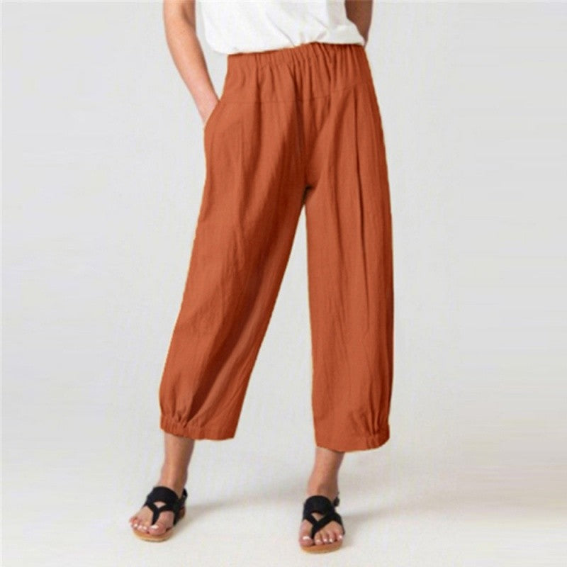Solid Color Wide Leg Cropped Pants