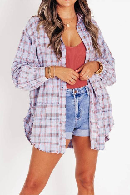Women's Mineral Washed Button Down Plaid Flannel Shirt