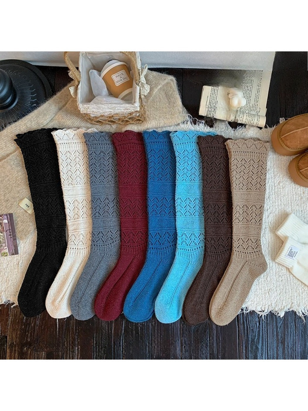 Rufia - Vintage-inspired Knit Socks with Embossed Openwork