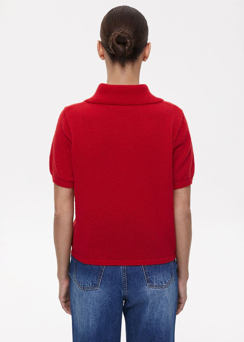 Knit Polo Shirt Soft Red Buttoned Short Sleeve