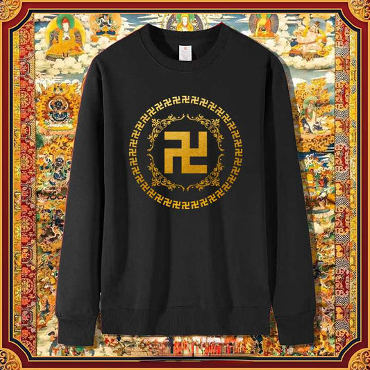 Buddha Heart Print 10,000 Characters Buddha Auspicious Cotton Sweatshirt For Men And Women New Buddhist Culture Pullover Long-Sleeved Tops