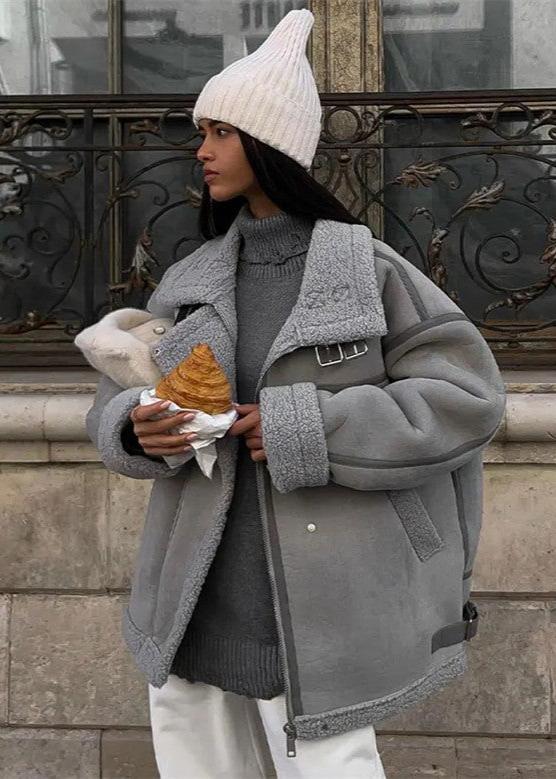Shearling Aviator Jacket With Buckle Accents