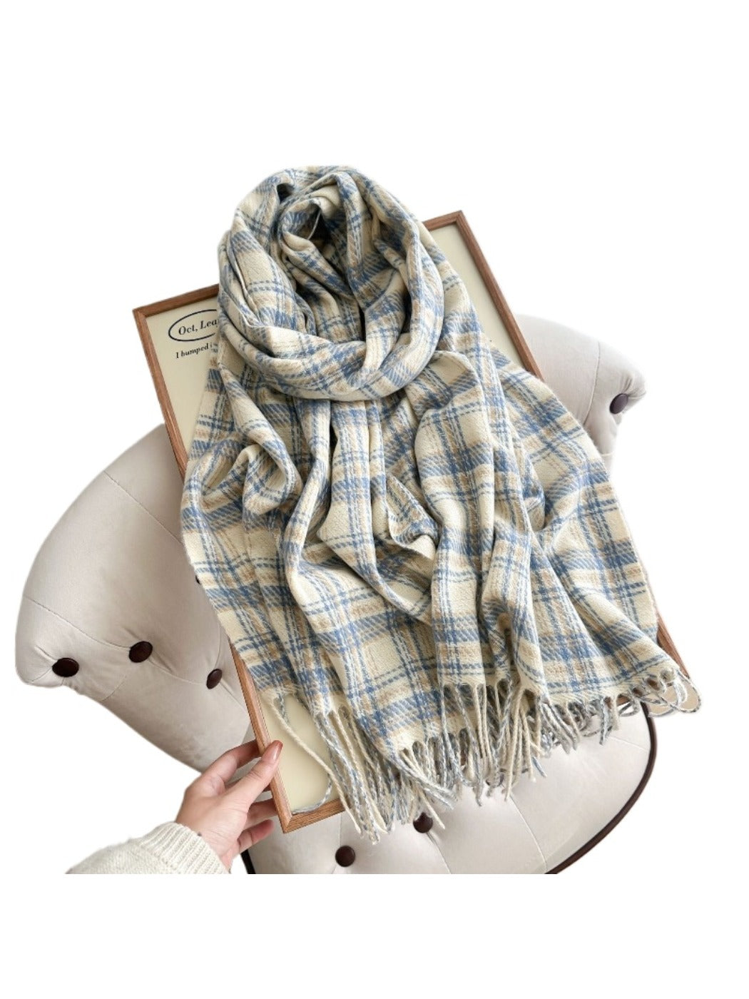 Scarvii - Thick Plaid Scarf Featuring Tassel