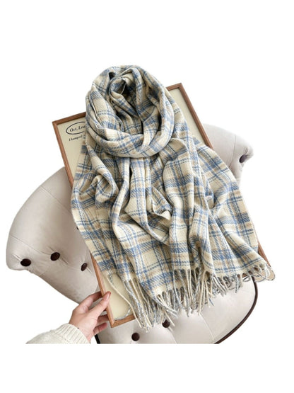 Scarvii - Thick Plaid Scarf Featuring Tassel