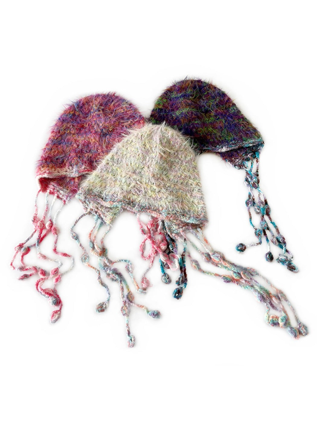 Haila - Colorful Striped Knitted Beanie with Tassel Ties
