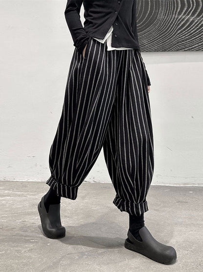 Harem Pants Loose High-Waisted Split-Joint Striped Patterns Pants Trousers