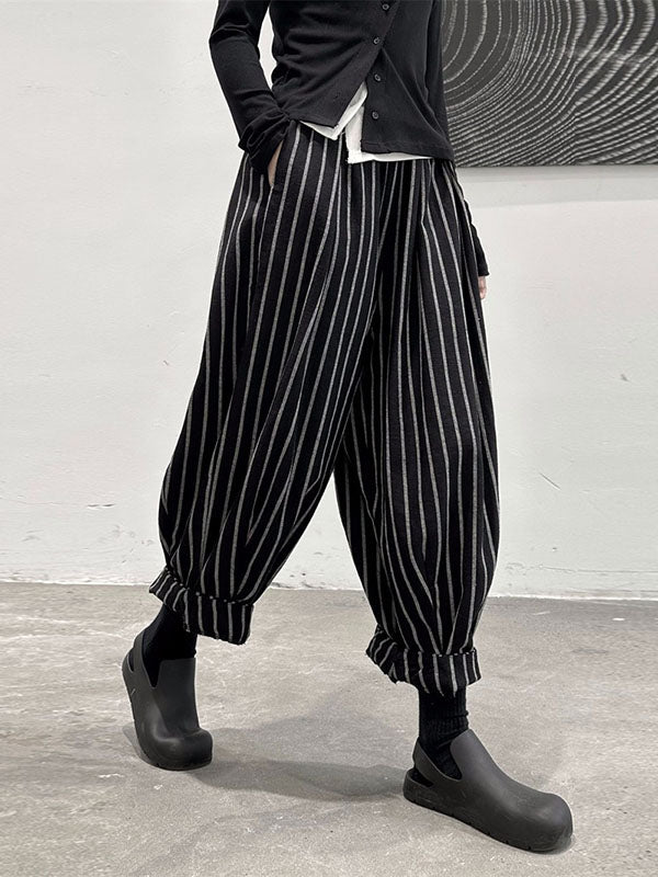 Harem Pants Loose High-Waisted Split-Joint Striped Patterns Pants Trousers