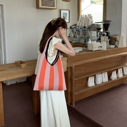 Crochet Tote Bag Niche Striped Shoulder Bag