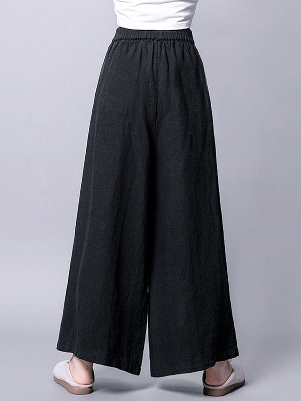 Ramie Cotton High-Waist Plus Size Loose Wide-Leg Casual Pants