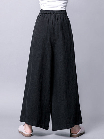 Ramie Cotton High-Waist Plus Size Loose Wide-Leg Casual Pants