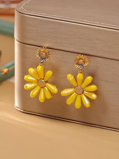 Earwish - Yellow Flower Crystal Bead Earrings