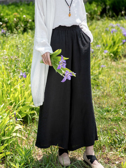 Simple Wide Legs Loose Elasticity Solid Color Casual Pants Bottoms