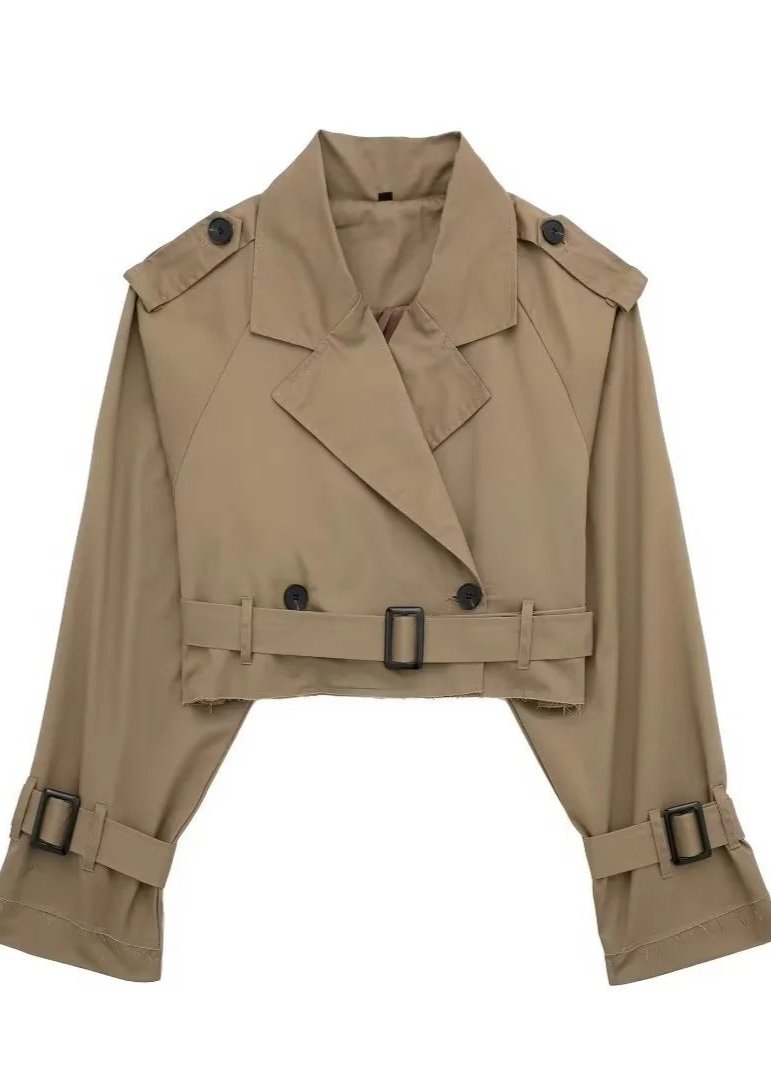 Cropped Windbreaker Jacket Lightweight Brown Fabric