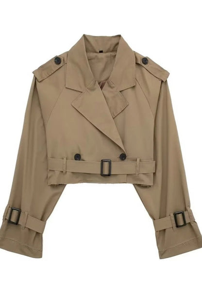 Cropped Windbreaker Jacket Lightweight Brown Fabric