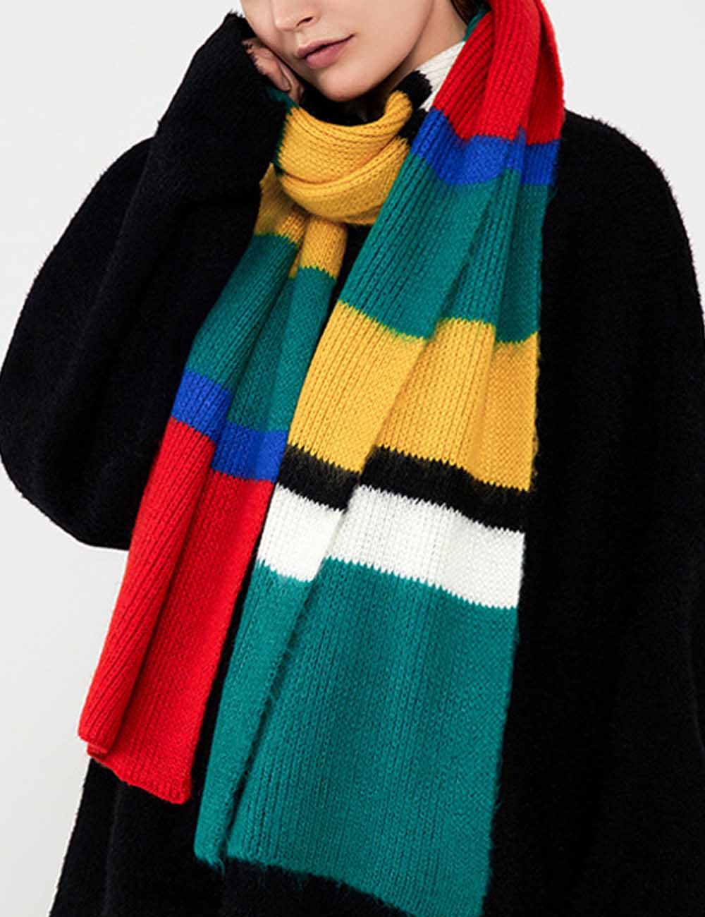 Winter Rainbow Faux Cashmere Knitted Striped Scarf