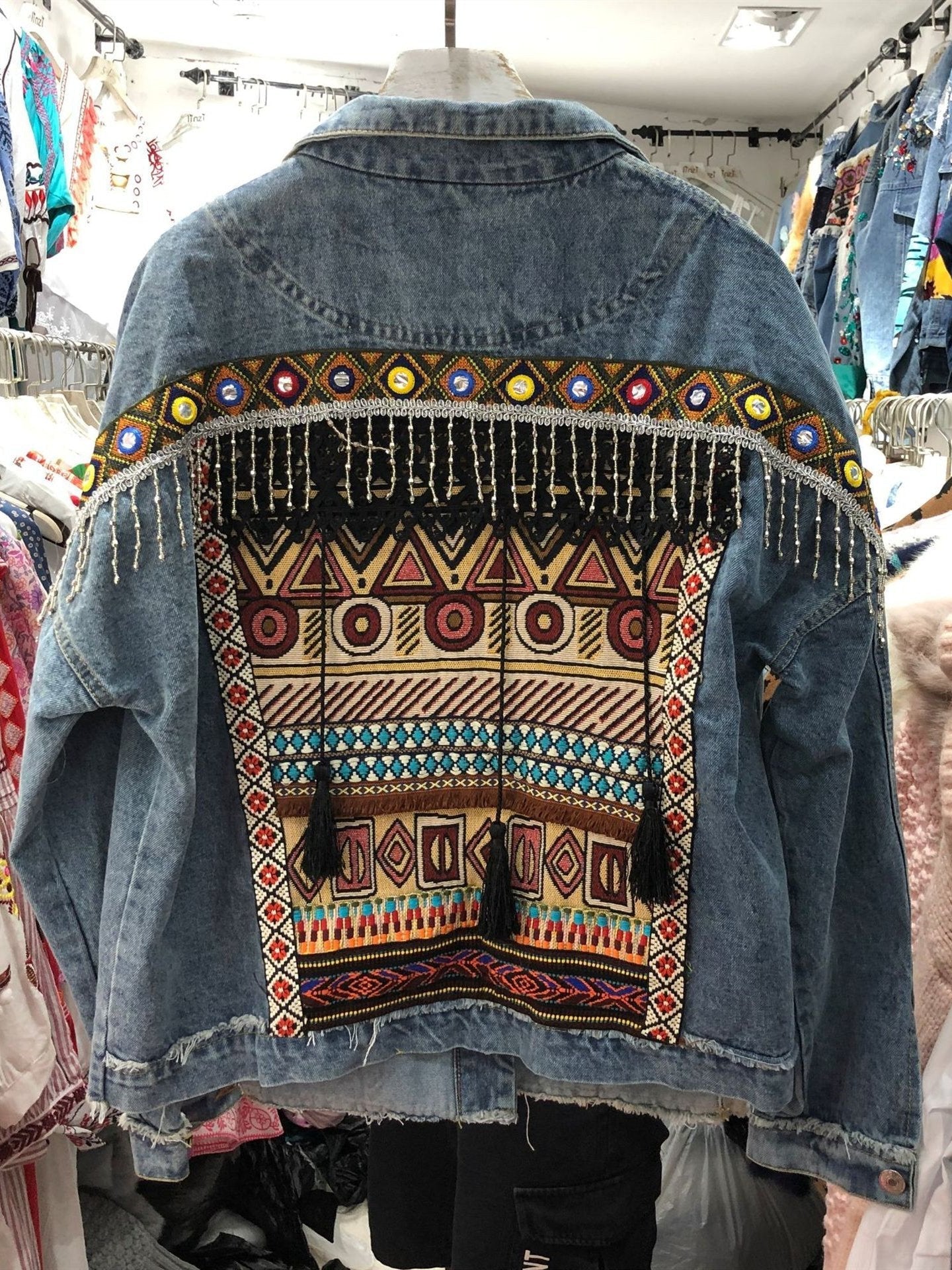 National Wind Embroidery  Old Water-Washing And Denim Jacket.
