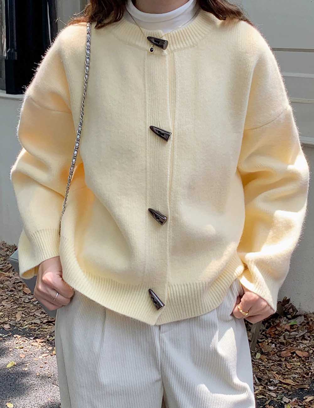 Retro Solid Color Toggle Button Knit Cardigan