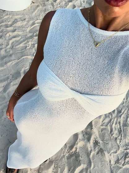 Round Neck Sleeveless Knit Maxi Dress