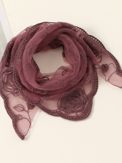 Haila - Rose Embroidery Polyester Square Scarf Shawl