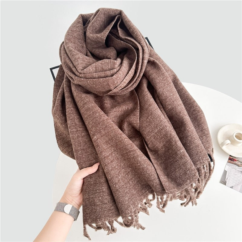 Solid Color Long Fringe Scarf