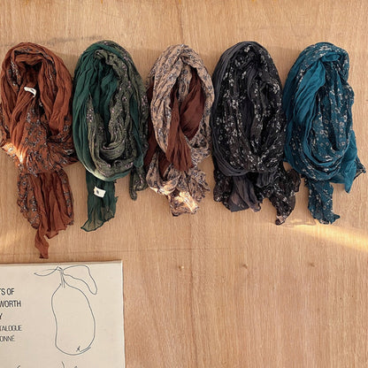 Scarvii - Lightweight Floral Pattern Ruched Scarf