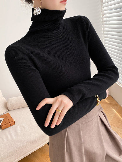 Simple Skinny Solid Color High-Neck Sweater Tops Pullovers