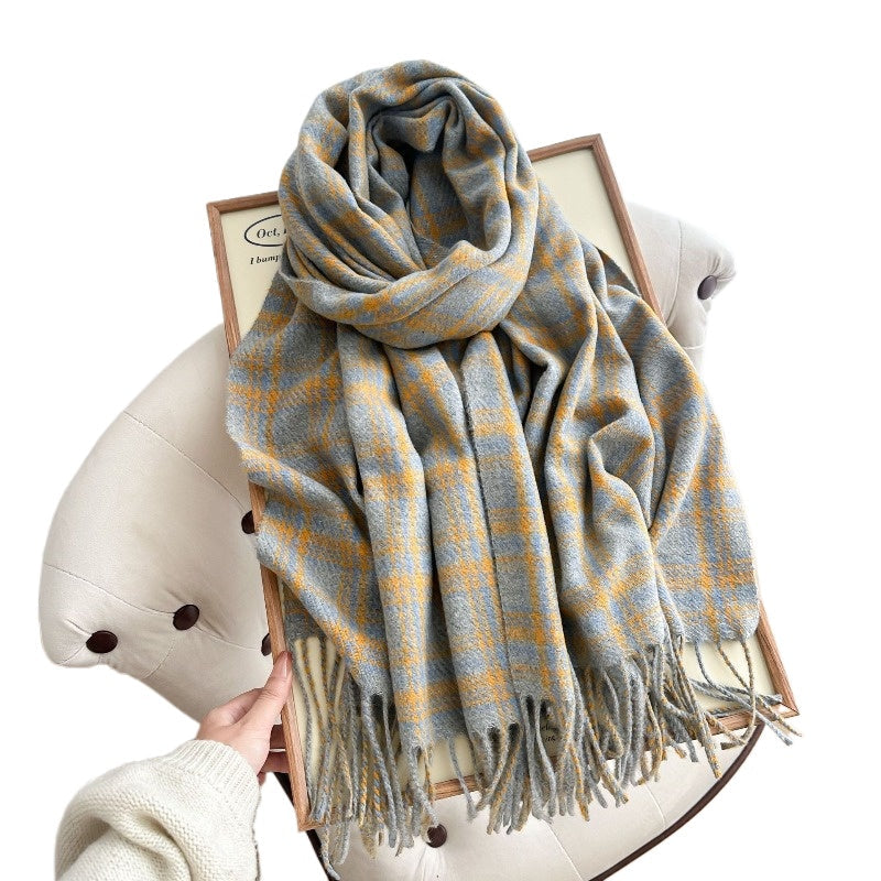 Scarvii - Thick Plaid Scarf Featuring Tassel