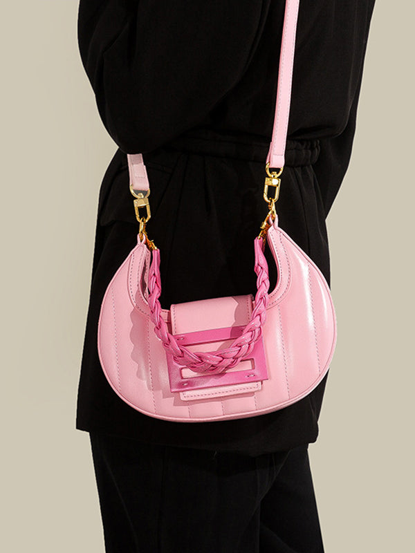 Color-Block Weave Zipper Saddle Bag