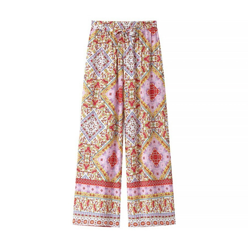 Troposa - Boho Print Top And Pants Set - Colorful &amp; Chic