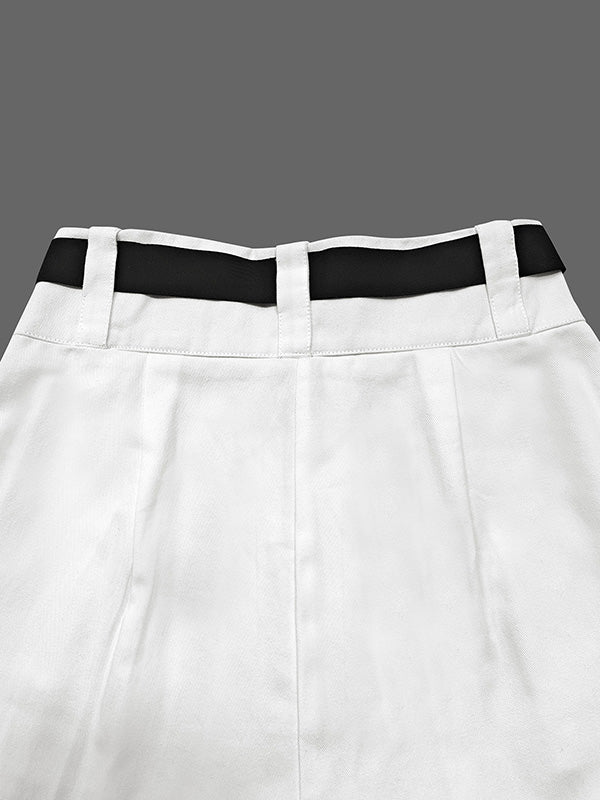 High Waisted Loose Drawstring Pleated Cotton Pants