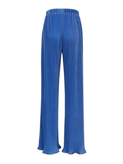 Simple Solid Color High-Neck T-Shirt Top&Wide Legs Pants 2 Pieces Set