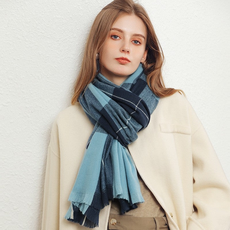 Plaid Fringe Warm Scarf