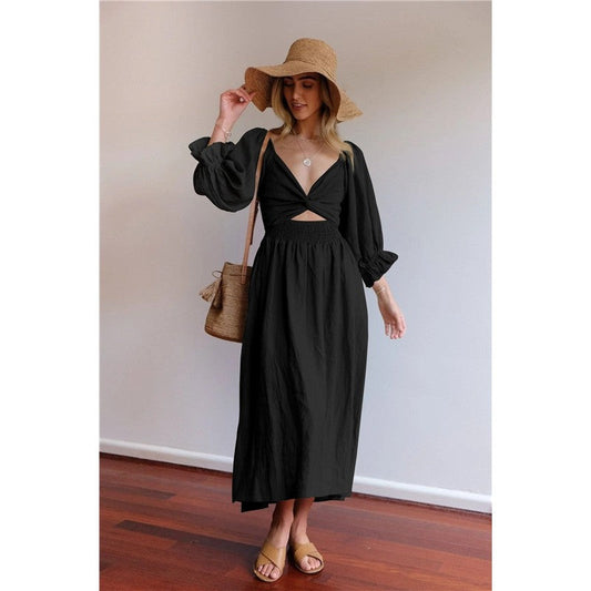 Elegant Fall Off Shoulder High Waist A Line Midi Dress